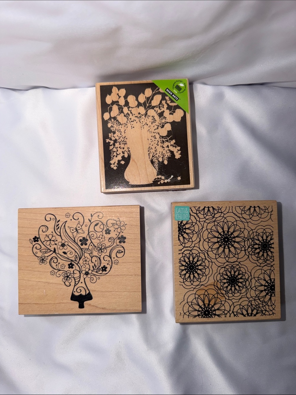 Wooden Floral Stamp Set - Neutral Wood Finish